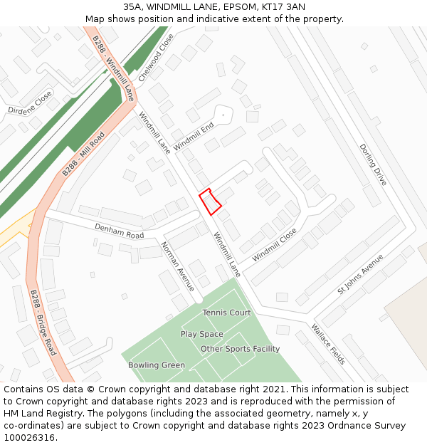 35A, WINDMILL LANE, EPSOM, KT17 3AN: Location map and indicative extent of plot