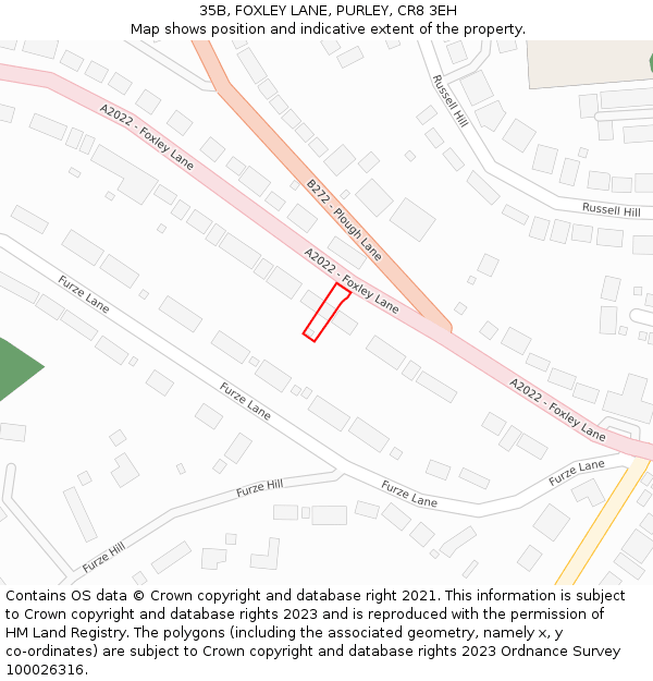 35B, FOXLEY LANE, PURLEY, CR8 3EH: Location map and indicative extent of plot