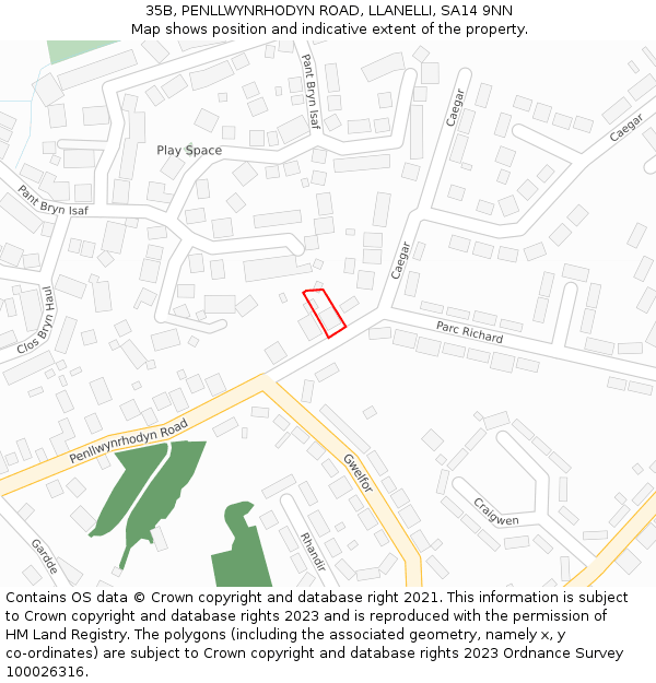 35B, PENLLWYNRHODYN ROAD, LLANELLI, SA14 9NN: Location map and indicative extent of plot