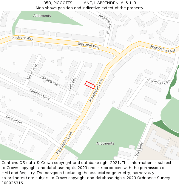 35B, PIGGOTTSHILL LANE, HARPENDEN, AL5 1LR: Location map and indicative extent of plot