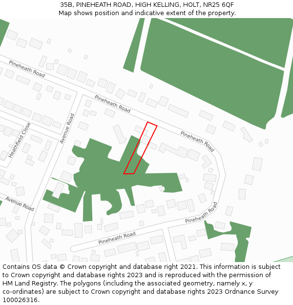 35B, PINEHEATH ROAD, HIGH KELLING, HOLT, NR25 6QF: Location map and indicative extent of plot