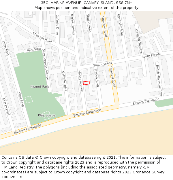 35C, MARINE AVENUE, CANVEY ISLAND, SS8 7NH: Location map and indicative extent of plot