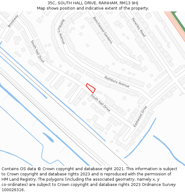 35C, SOUTH HALL DRIVE, RAINHAM, RM13 9HJ: Location map and indicative extent of plot