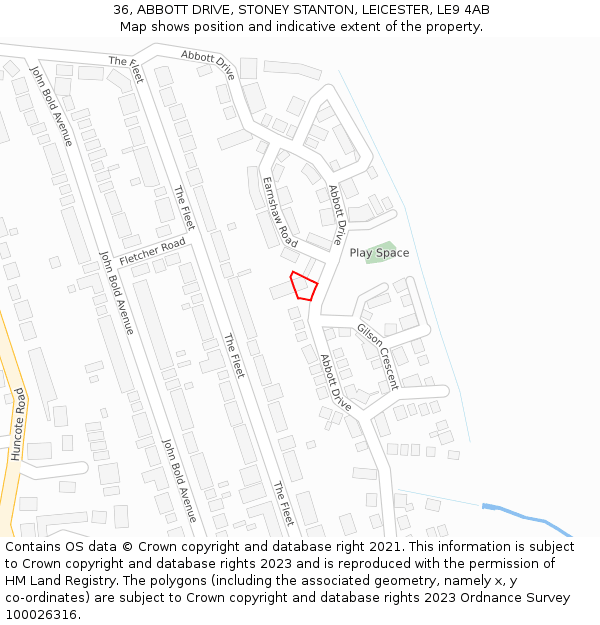 36, ABBOTT DRIVE, STONEY STANTON, LEICESTER, LE9 4AB: Location map and indicative extent of plot