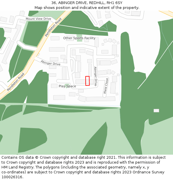 36, ABINGER DRIVE, REDHILL, RH1 6SY: Location map and indicative extent of plot