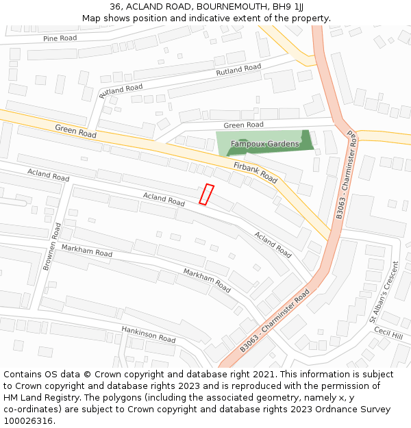 36, ACLAND ROAD, BOURNEMOUTH, BH9 1JJ: Location map and indicative extent of plot