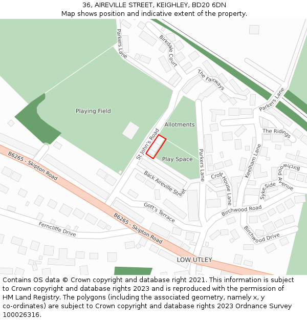 36, AIREVILLE STREET, KEIGHLEY, BD20 6DN: Location map and indicative extent of plot