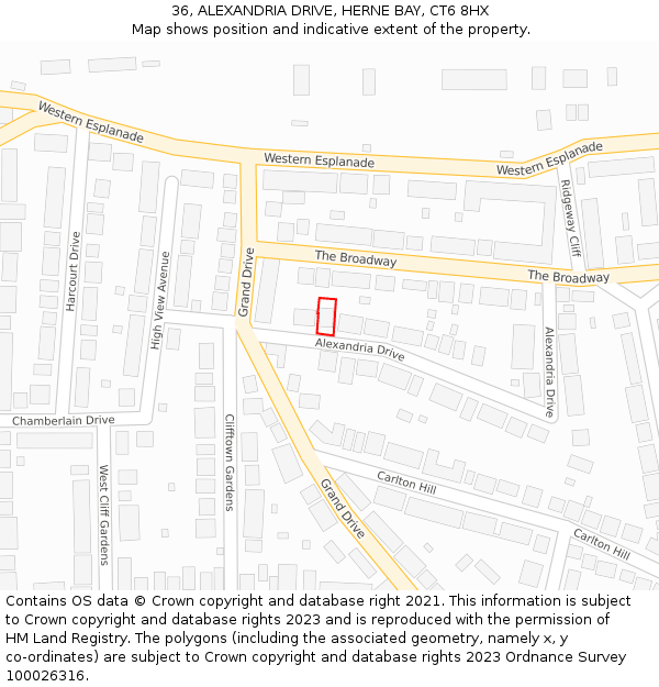 36, ALEXANDRIA DRIVE, HERNE BAY, CT6 8HX: Location map and indicative extent of plot