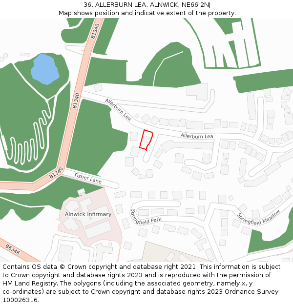 36, ALLERBURN LEA, ALNWICK, NE66 2NJ: Location map and indicative extent of plot