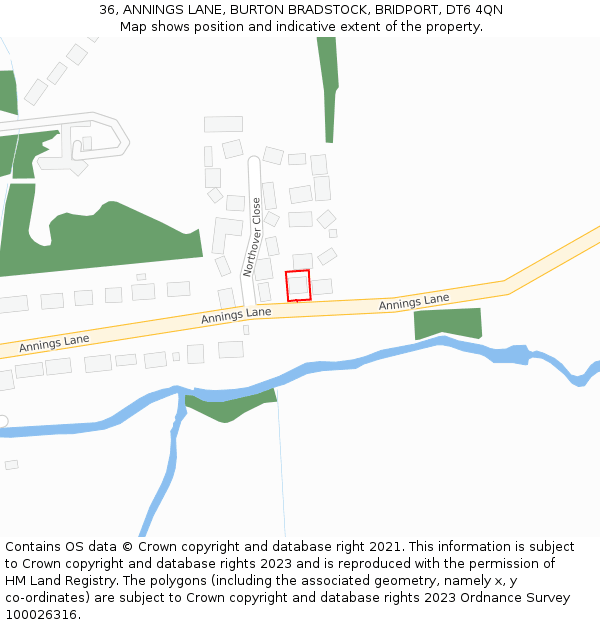 36, ANNINGS LANE, BURTON BRADSTOCK, BRIDPORT, DT6 4QN: Location map and indicative extent of plot