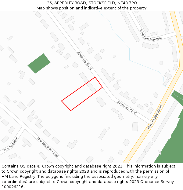 36, APPERLEY ROAD, STOCKSFIELD, NE43 7PQ: Location map and indicative extent of plot
