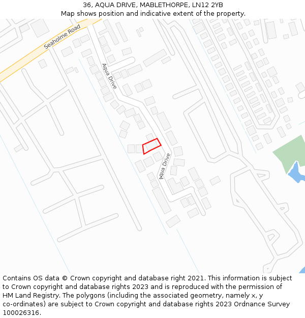 36, AQUA DRIVE, MABLETHORPE, LN12 2YB: Location map and indicative extent of plot