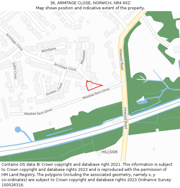 36, ARMITAGE CLOSE, NORWICH, NR4 6XZ: Location map and indicative extent of plot