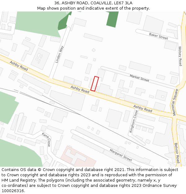 36, ASHBY ROAD, COALVILLE, LE67 3LA: Location map and indicative extent of plot