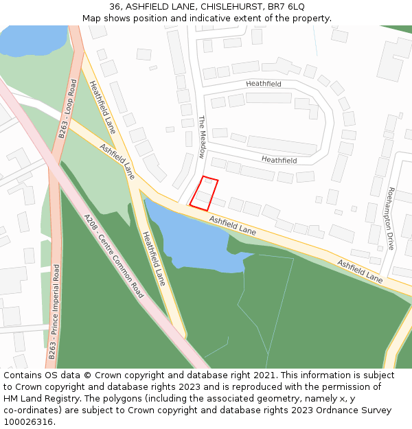 36, ASHFIELD LANE, CHISLEHURST, BR7 6LQ: Location map and indicative extent of plot