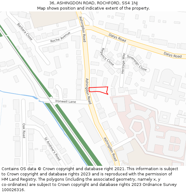 36, ASHINGDON ROAD, ROCHFORD, SS4 1NJ: Location map and indicative extent of plot