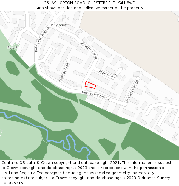 36, ASHOPTON ROAD, CHESTERFIELD, S41 8WD: Location map and indicative extent of plot