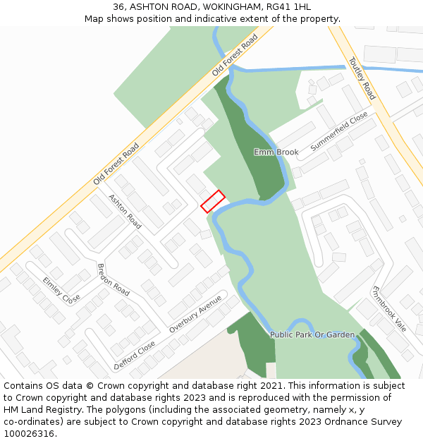 36, ASHTON ROAD, WOKINGHAM, RG41 1HL: Location map and indicative extent of plot