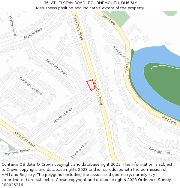 36, ATHELSTAN ROAD, BOURNEMOUTH, BH6 5LY: Location map and indicative extent of plot