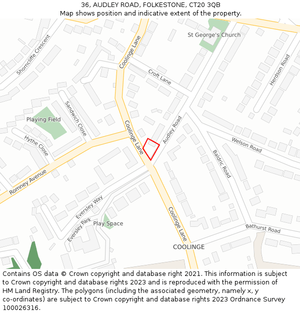 36, AUDLEY ROAD, FOLKESTONE, CT20 3QB: Location map and indicative extent of plot