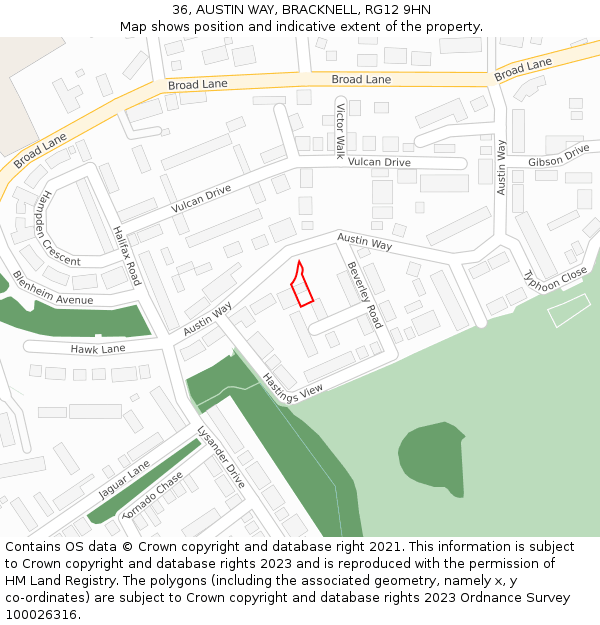 36, AUSTIN WAY, BRACKNELL, RG12 9HN: Location map and indicative extent of plot