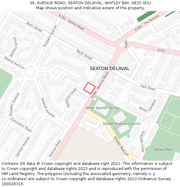 36, AVENUE ROAD, SEATON DELAVAL, WHITLEY BAY, NE25 0DU: Location map and indicative extent of plot