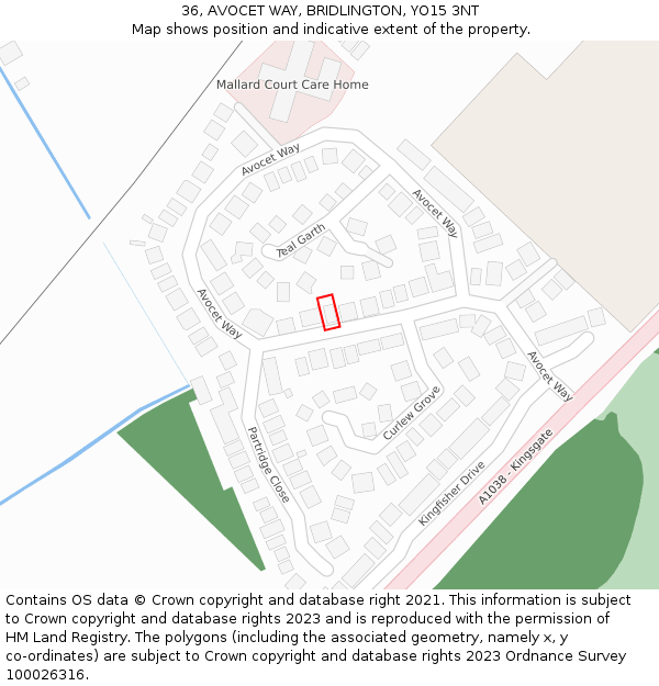 36, AVOCET WAY, BRIDLINGTON, YO15 3NT: Location map and indicative extent of plot