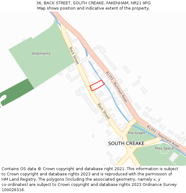 36, BACK STREET, SOUTH CREAKE, FAKENHAM, NR21 9PG: Location map and indicative extent of plot