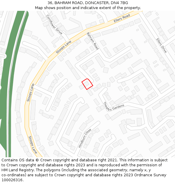 36, BAHRAM ROAD, DONCASTER, DN4 7BG: Location map and indicative extent of plot