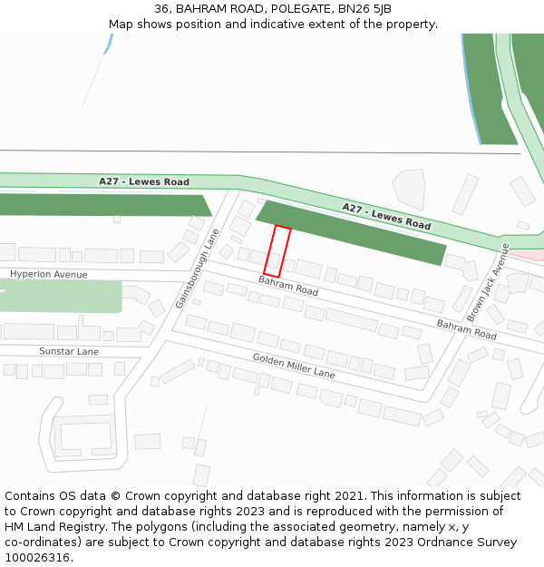 36, BAHRAM ROAD, POLEGATE, BN26 5JB: Location map and indicative extent of plot