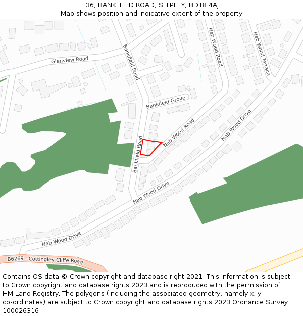 36, BANKFIELD ROAD, SHIPLEY, BD18 4AJ: Location map and indicative extent of plot