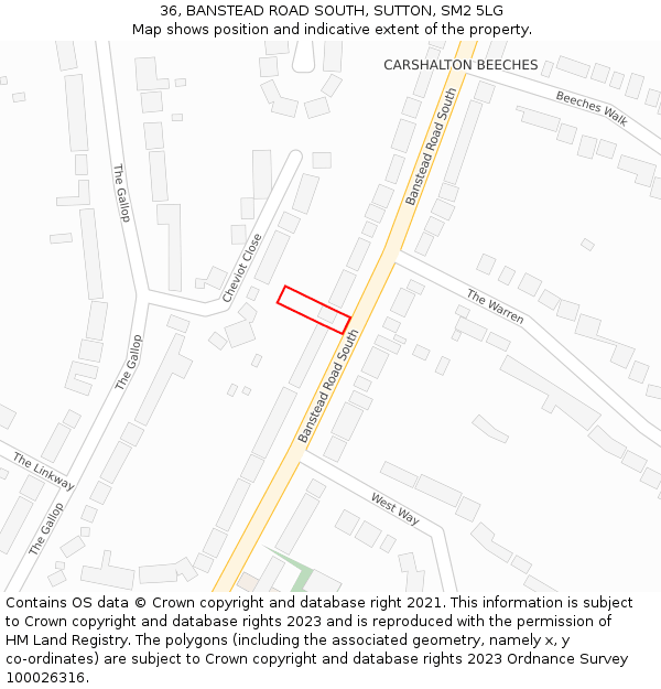 36, BANSTEAD ROAD SOUTH, SUTTON, SM2 5LG: Location map and indicative extent of plot