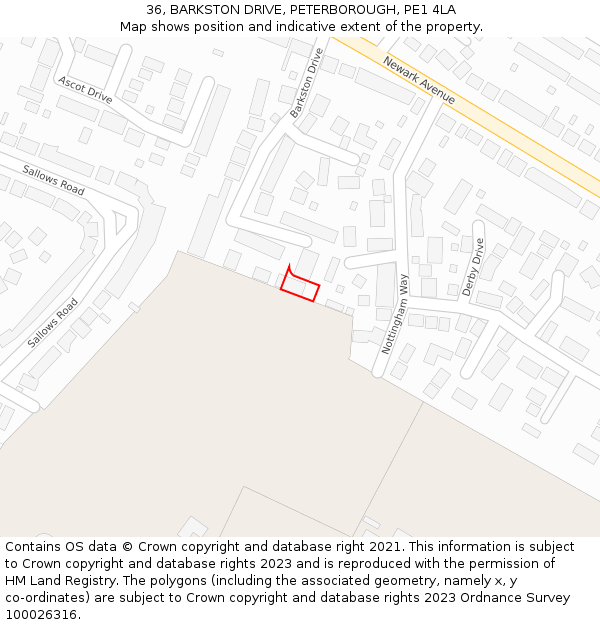 36, BARKSTON DRIVE, PETERBOROUGH, PE1 4LA: Location map and indicative extent of plot