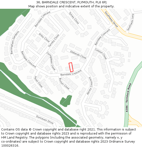 36, BARNDALE CRESCENT, PLYMOUTH, PL6 6PJ: Location map and indicative extent of plot