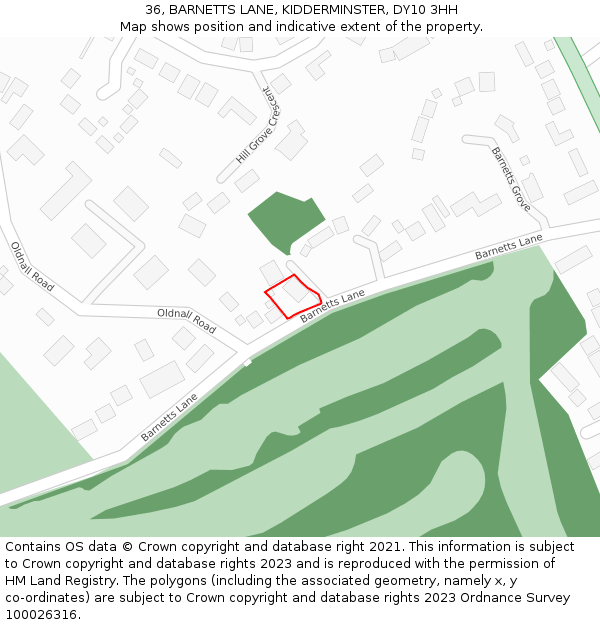 36, BARNETTS LANE, KIDDERMINSTER, DY10 3HH: Location map and indicative extent of plot