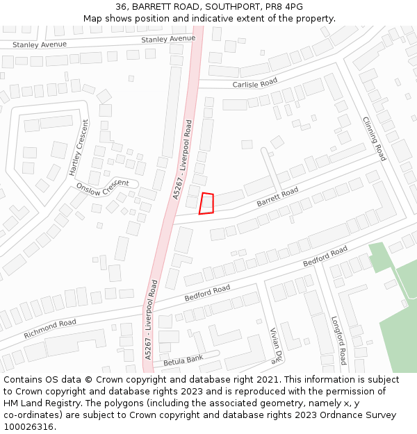 36, BARRETT ROAD, SOUTHPORT, PR8 4PG: Location map and indicative extent of plot