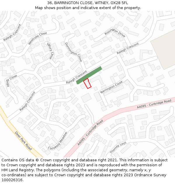 36, BARRINGTON CLOSE, WITNEY, OX28 5FL: Location map and indicative extent of plot