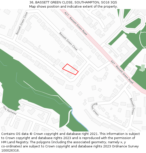 36, BASSETT GREEN CLOSE, SOUTHAMPTON, SO16 3QS: Location map and indicative extent of plot