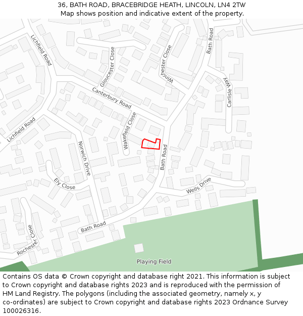36, BATH ROAD, BRACEBRIDGE HEATH, LINCOLN, LN4 2TW: Location map and indicative extent of plot