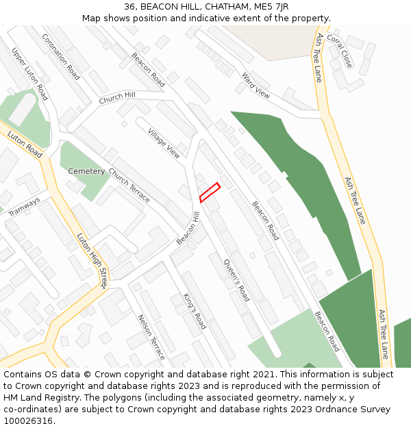 36, BEACON HILL, CHATHAM, ME5 7JR: Location map and indicative extent of plot