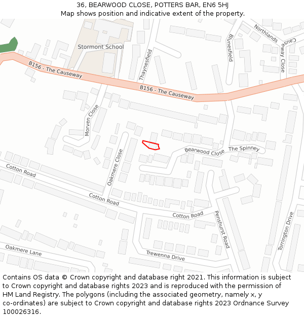 36, BEARWOOD CLOSE, POTTERS BAR, EN6 5HJ: Location map and indicative extent of plot