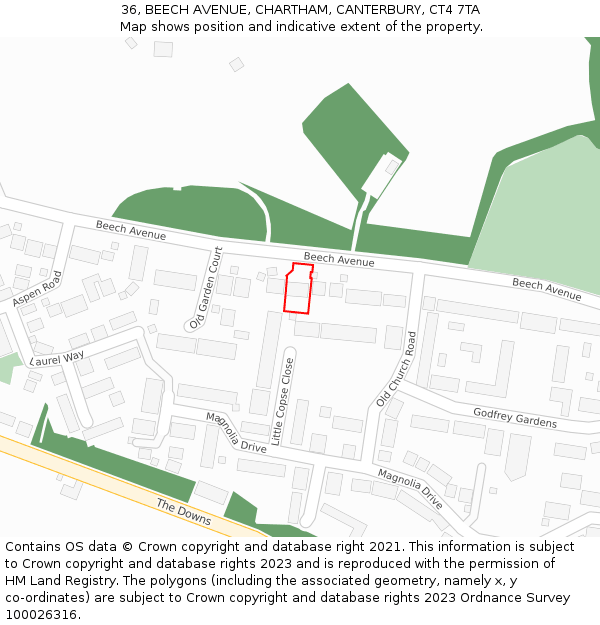 36, BEECH AVENUE, CHARTHAM, CANTERBURY, CT4 7TA: Location map and indicative extent of plot