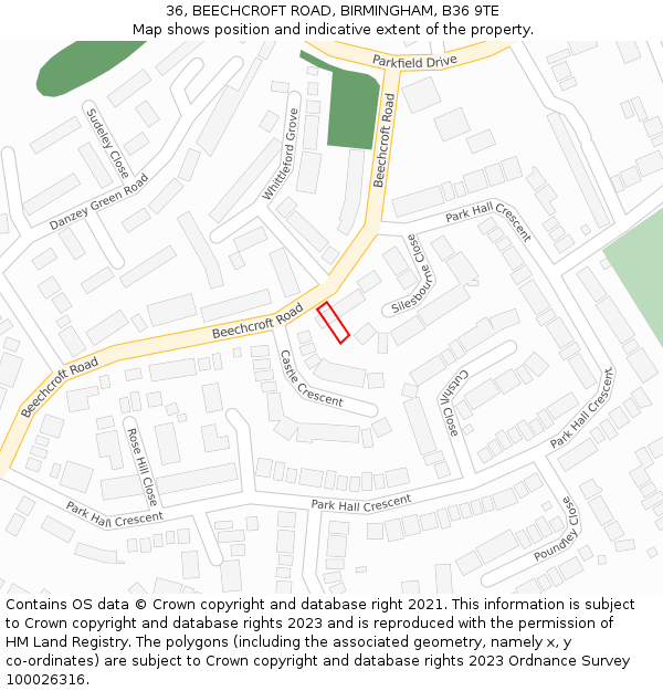 36, BEECHCROFT ROAD, BIRMINGHAM, B36 9TE: Location map and indicative extent of plot