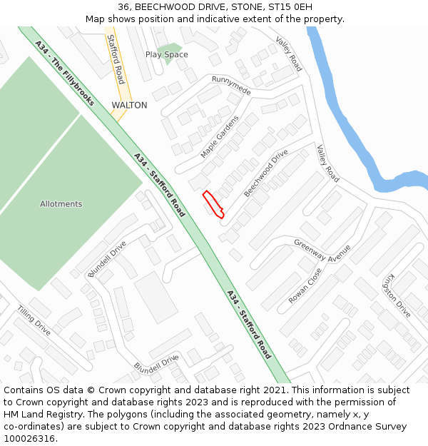 36, BEECHWOOD DRIVE, STONE, ST15 0EH: Location map and indicative extent of plot