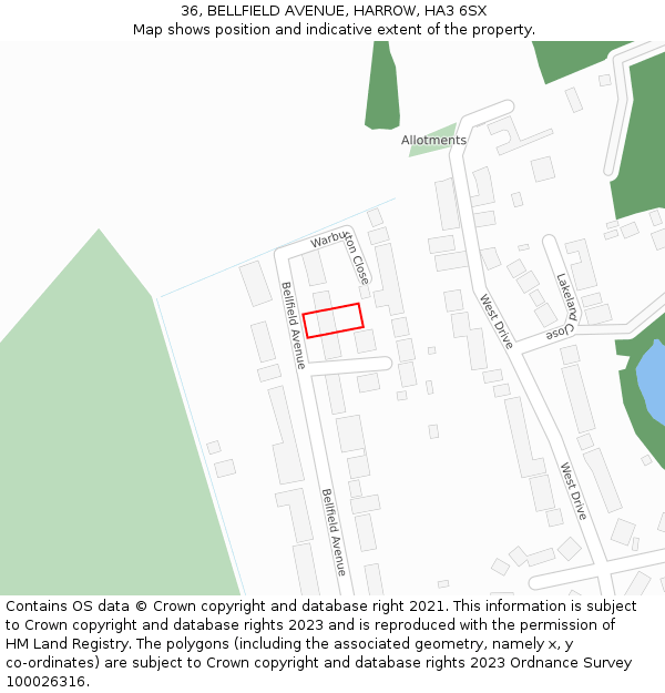 36, BELLFIELD AVENUE, HARROW, HA3 6SX: Location map and indicative extent of plot