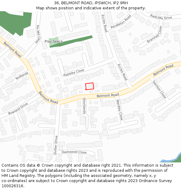 36, BELMONT ROAD, IPSWICH, IP2 9RH: Location map and indicative extent of plot