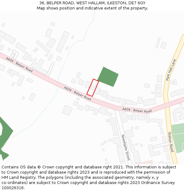 36, BELPER ROAD, WEST HALLAM, ILKESTON, DE7 6GY: Location map and indicative extent of plot