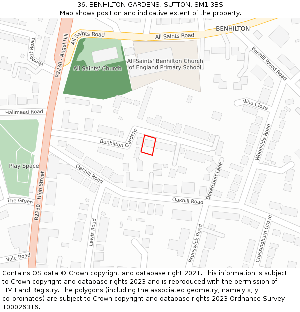 36, BENHILTON GARDENS, SUTTON, SM1 3BS: Location map and indicative extent of plot