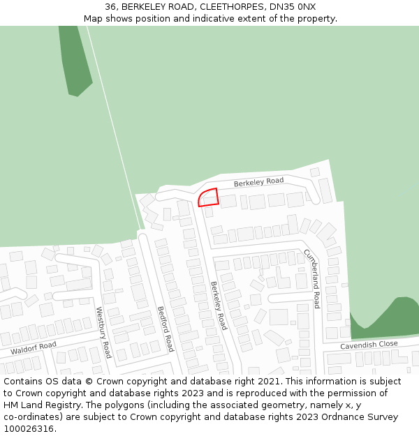 36, BERKELEY ROAD, CLEETHORPES, DN35 0NX: Location map and indicative extent of plot