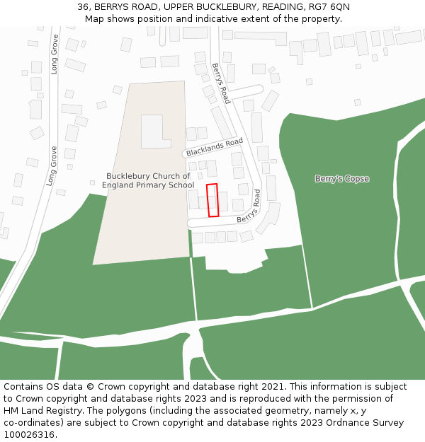 36, BERRYS ROAD, UPPER BUCKLEBURY, READING, RG7 6QN: Location map and indicative extent of plot